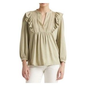 Lauren Ralph Lauren Women’s Ranch Sage Bib Front Ruffled Cotton‎ Top Size S|P